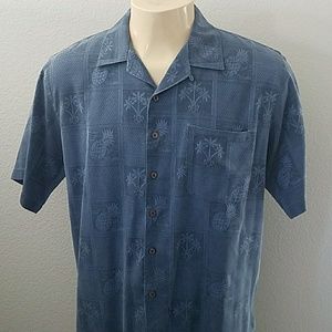 Tommy Bahama Silk Embossed Blue Hawaiian Shirt